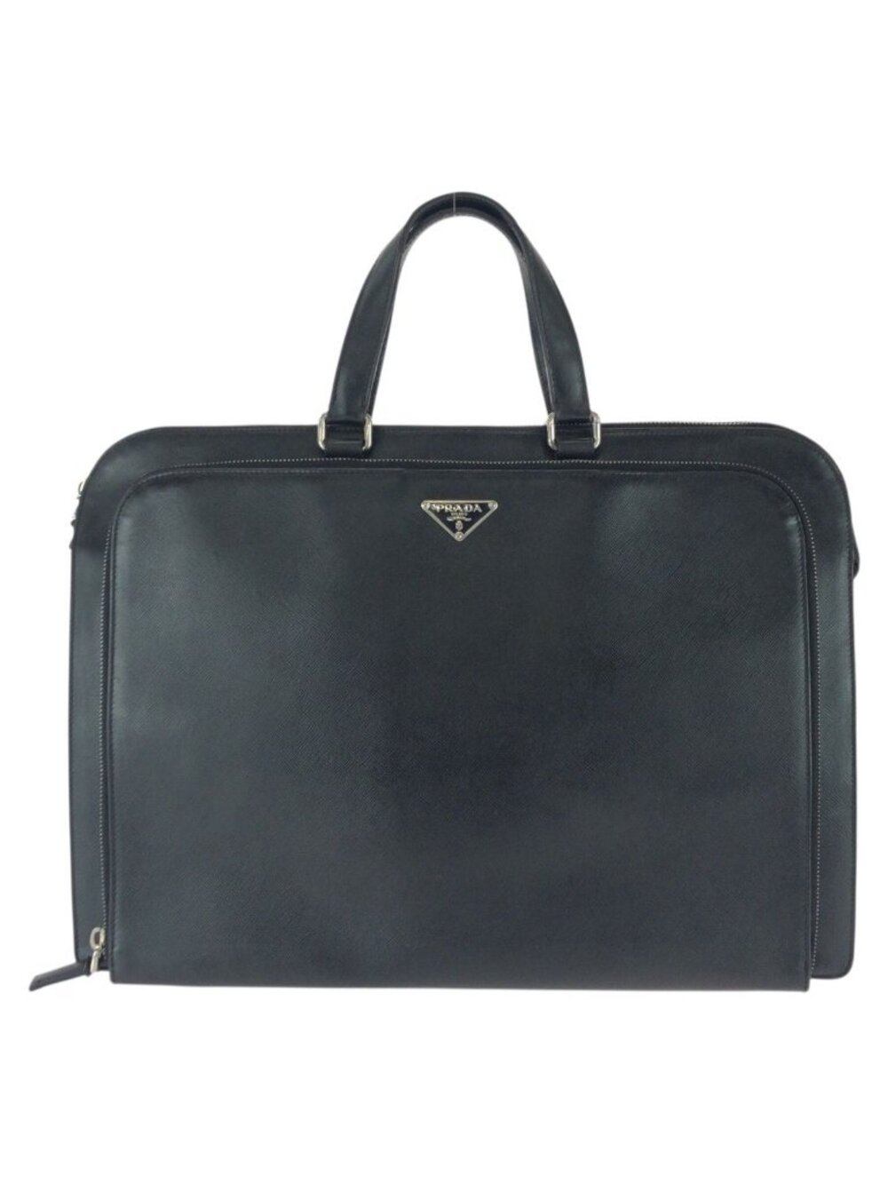 Prada Saffiano Black Silver Leather Business Briefcase